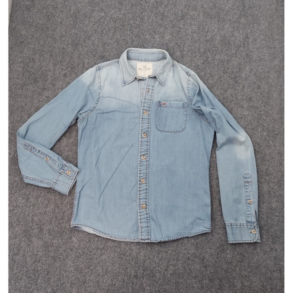 Hollister Denim Shirt Mens Medium Blue Faded Button Up Long Sleeve‎ Western Y2K